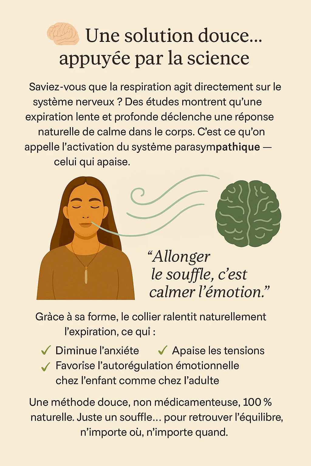 Illustration scientifique simple expliquant les effets bénéfiques de la respiration sur le système nerveux